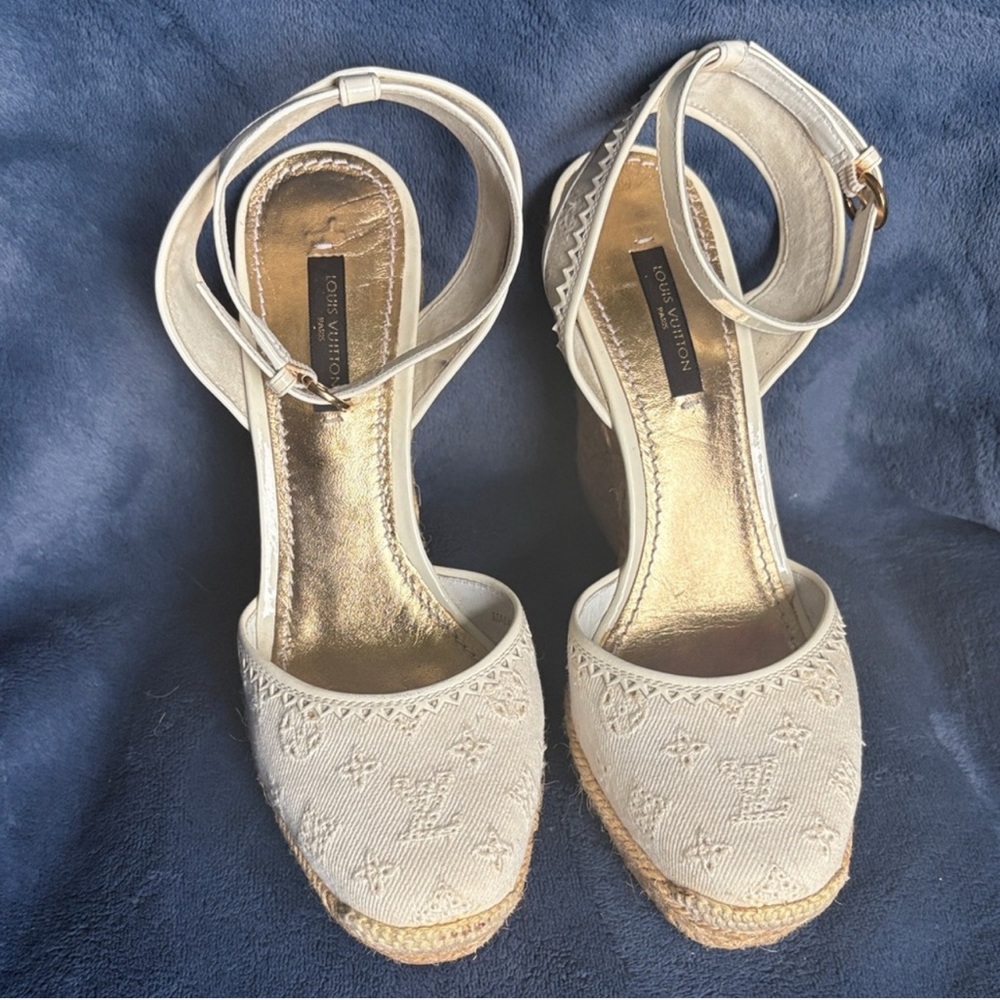 Louis Vuitton Cream Wedge Sandals